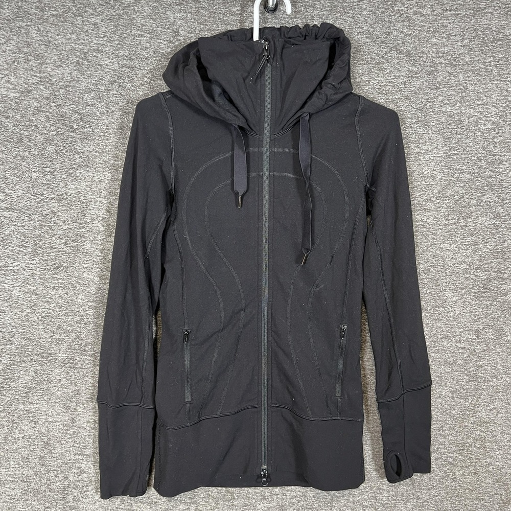 Lululemon Jacket Womens 2‎ Black Hooded Full Zip Thumbholes Athletic Define